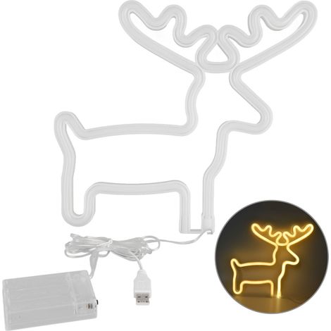 Enseigne LED Néon Cerf Mignon Lumière Jaune Décoration pour Noël Anniversaire Mariage Fête (1/5)