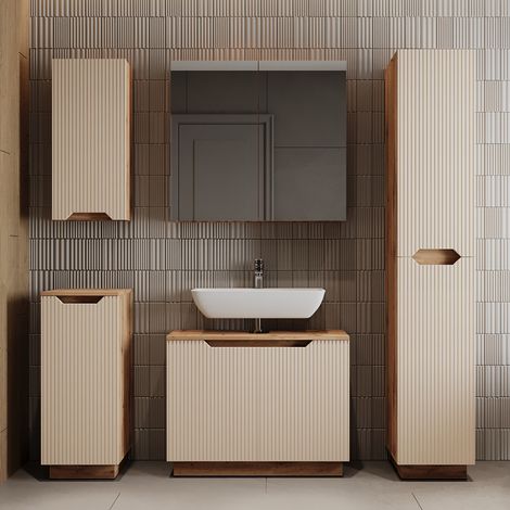Juego de muebles de baño Lotta, Rayas roble/cachemira, 5 partes, Vicco (1/5)
