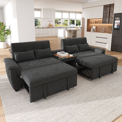 Canapé convertible d'angle en U,table basse avec 2 porte gobelets,espace pour animaux,Canape lit 4 places,dossier réglable,chenille,Gris (1/5)