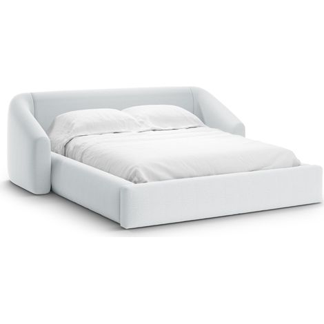 Lit coffre avec tête de lit 200x200cm tissu structurel gris clair (1/5)