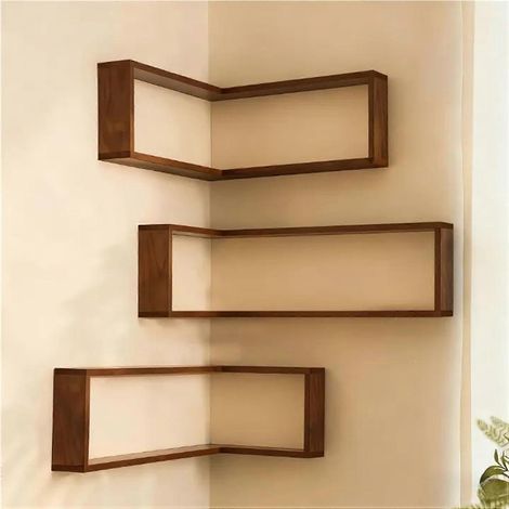 Étagères d'angle flottantes en bois lot de 3 étagères de rangement murales intelligentes avec éclairage (LED non incluse) (1/5)