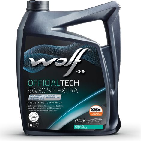 Wolf – Huile moteur 5W30 SP EXTRA 1049359 – Bidon 4L – Lubrifiant synthétique pour moteurs essence et diesel – Protection moteur et économie de carburant