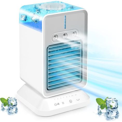 Ventilateur de climatisation portable, mini climatiseur personnel USB avec 3 vitesses de vent et 2 minuteries, ventilateur de refroidissement de