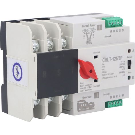 3P 63A Zweiphasen-Wechselstrom-230V-Automatik-Umschalter, flammhemmender elektrischer Wahlschalter, unterbrechungsfreies Schalten, duale Stromversorgung, reversibler Leistungsschalter (1/5)