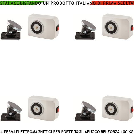 FERMAPORTA TAGLIAFUOCO REI BIANCO 4 PEZZI FORZA DI TRAZIONE MAGNETE 100 KG ANTINCENDIO ALIMENTAZIONE 22/28 VCC (1/4)
