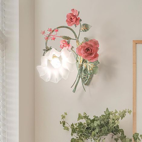 Applique Murale Intérieure Rétro,Applique Murale En Métal En Forme De Fleur Et D'Herbe Abat Jour En Verre,E27 Chambre Couloir Allée Escalier Décoratif Lampe Murale 40 40Cm Gauche (1/5)
