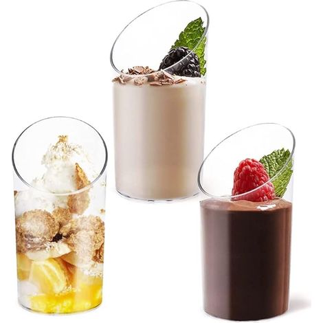100 pièces Mini gobelets à dessert inclinés, 75ml gobelets ronds en plastique transparent, bols réutilisables pour dessert, pudding, mousse, fête (8,5 x 4 cm) (1/5)