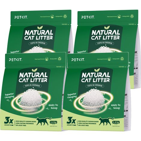 Petkit – Litière végétale pour chat – Biodégradable à base de maïs et tapioca – Agglutination rapide – Réduction des odeurs – Facile à ramasser 4x2,4kg (1/5)