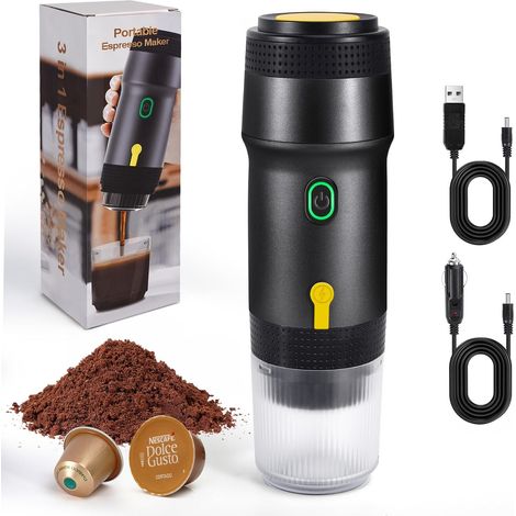Machine à Cafe Portable Comprend un câble de recharge pour véhicule, 3 en 1 cafetière portable électrique à batterie, Cafetières Expresso à Capsules, machine a espresso(Noire) (1/5)