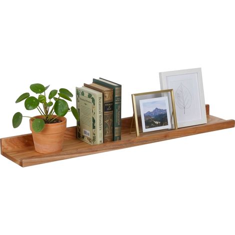 Relaxdays Mensola da parete HxLxP: 5x80x15 cm, noce, mensola sospesa per cornici, foto & decorazioni, naturale