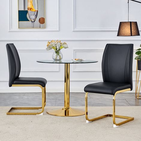 REDOM - Silla ergonómica con respaldo alto y asiento acolchado metal y piel pu 44,5x43x50 cm negro y dorado (1/5)