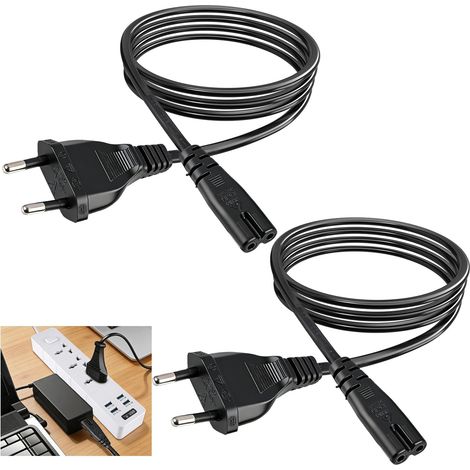 2PCS Câble d'alimentation Universel 2 pôles, 1,5 m Cordon 2 Broches Euro Fiche C7 Figure 8 pour TV Blu-Ray DVD Récepteur, Alimentation Sécurisée pour Appareils Électriques Domestiques et Bureau (1/5)