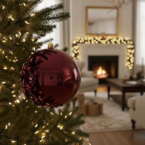 Pallina per albero di Natale in poliestere color rosso borgogna -Confezione da 4 pezzi Ø 10 cm (1/5)