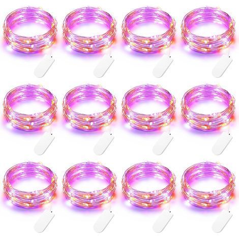 Halloween Décoration Guirlandes Lumineuses Orange + Violet [Lot de 12], 2M 20 LED Fil de Cuivre Guirlande à Piles Étanche Ambiance Lumière pour Automne Thanksgiving Soirée Chambre Jardin Fête (1/5)
