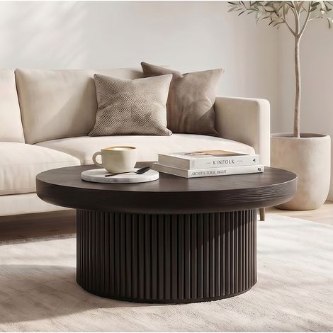 Tavolo rotondo da salotto effetto parquet nero OKMYHOME (1/5)