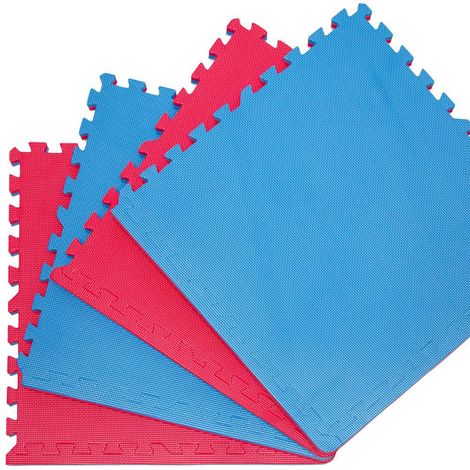 eyepower set 4 pièces Tapis Puzzle de Fitness Protection Sol de Sport en EVA épais 20mm extensible réversible Bleu Rouge (1/5)