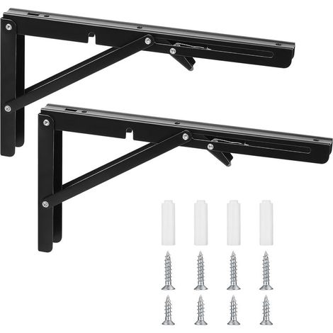 Console pliante - Charnières pliables - En fer - Angle de pliage de 90 degrés - Pour la maison, la cuisine, le bureau, la table, le mur - Noir - 30,5 cm (1/5)
