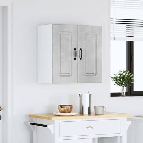 Meuble de Rangement Mural de Cuisine en Bois d'Ingénierie, Couleur Béton Gris, Style Industriel Moderne (1/5)