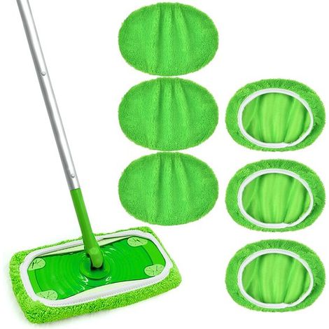 Allecto，Wiederverwendbare Wischmopp-Pads，Mikrofaser-Ersatz，Strapazierfähig und waschbar，6 Stück，Geeignet für Holzböden，Für effiziente Reinigung (1/5)