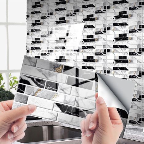 12 PCS Autocollant pour carrelage mural, Stickers Carreaux Muraux, Stickers Carrelage Cuisine, Autocollants de Carreaux muraux, Convient pour la Cuisine, Salle de Bain, Armoires(20×10cm) (1/5)