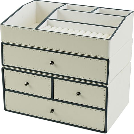 Organisateur de maquillage grande capacité, boîte de rangement pour cosmétiques, bijoux et soins de la peau, anti-poussière, rangement de table pour coiffeuse et chambre (1/5)