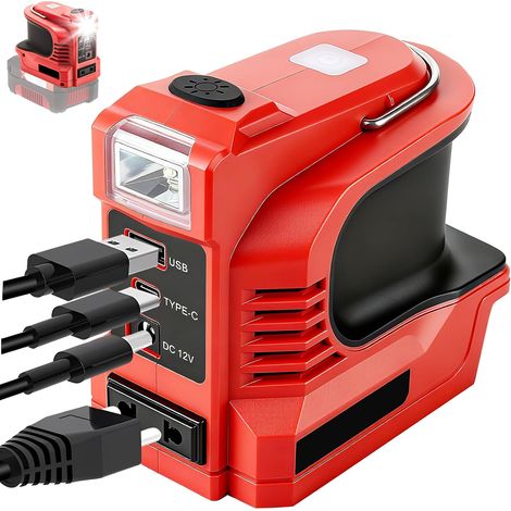 Onduleur de Batterie Compatible avec 18V Batteries Convertisseur de Puissance 220W, Convertisseur de Tension DC 18V vers AC 220V, avec USB Type-C Prises, Lampe LED 280LM (1/5)