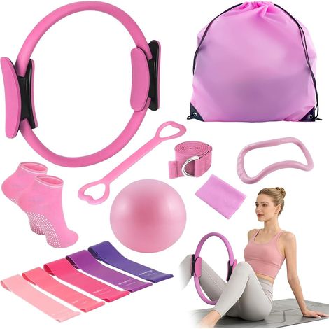 Pilates Ring Set – 13 Pieces, Pilates Ring, Yoga Ball, Resistance Bands and Accessories, Pilates Kit for Home, Yoga Pilates Kits, Magic Circle Fitness Women (1/5)