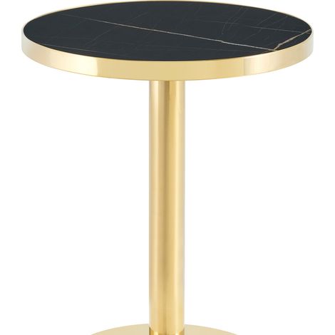 Mesa auxiliar redonda de MDF, acero inoxidable dorado, efecto mármol negro, 74 cm (1/5)
