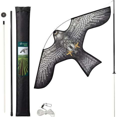 VOUNOT® Espantapájaros Cometa Voladora Cultivos Protector de Aves Halcón Ahuyentador Aves y Palomas para Jardín Granja Repelente Visual Pájaros con Mástil Telescópico 4m Modelo C