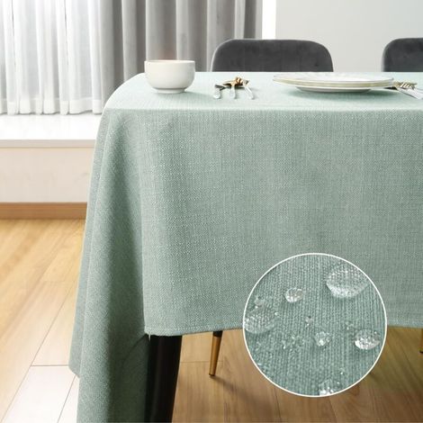 Tovaglia rettangolare antimacchia e impermeabile, in tessuto effetto lino, lavabile in lavatrice, per tavoli di casa, ristorante, bar e hotel - 140 x 140 cm, verde chiaro -Crezuo