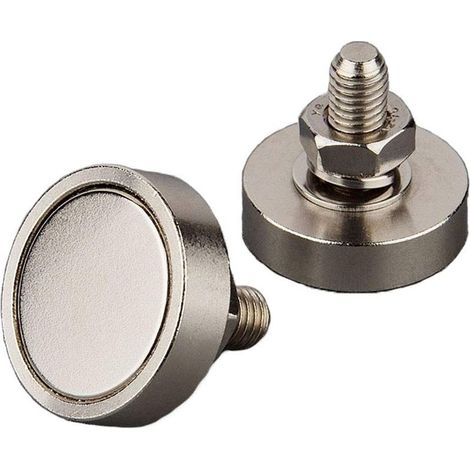 2pcs aimant rond en néodyme super puissant avec goujon fileté mâle M8 et force magnétique verticale 45KG(2PC Diameter 30mm M8) (1/5)