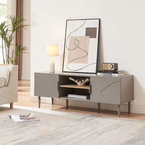 Mesa TV Starvili con 2 puertas MDF acero 120x40x45cm - Gris [en.casa]