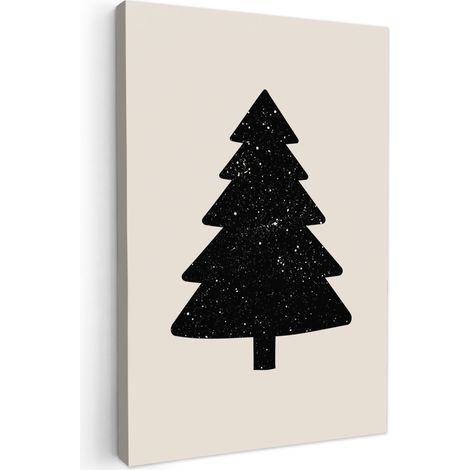 CUADRO EN LIENZO Árbol de Navidad - Negro - Vacaciones - Beige Cuadros Grande 80x120 cm
