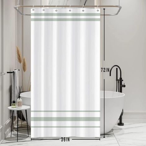 90x180cm Rideau de Douche Vert et Blanc Moderne Classique Rayé Rustique Ferme Minimaliste pour Salle de Bains Polyester décoratif avec Crochet (1/5)