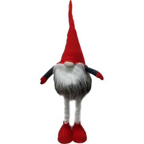 Gnomo babbo natale con piedi estensibili pelliccia decorazioni addobbi per casa H80 cm ornamento in tessuto (1/5)