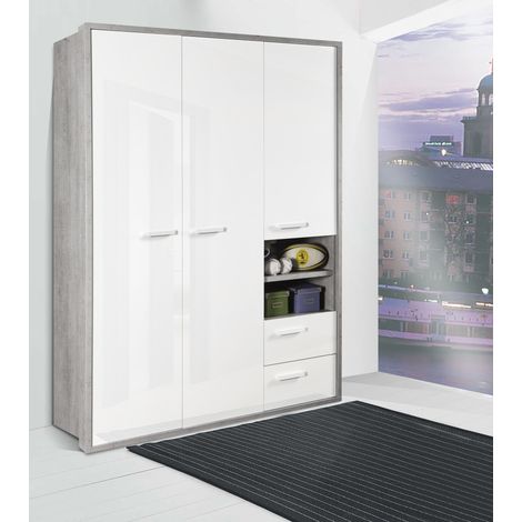 ARMADIO MOD. MIPIACE CM 152.6X63.4 H. 217 CEMENTO E BIANCO LUCIDO (1/3)