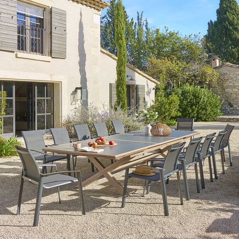 Table de jardin extensible Axiome graphite & honey 12 places en aluminium - Hespéride