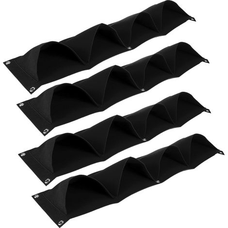 Set mit 4 wiederverwendbaren, biologisch abbaubaren, schwarzen Filz-Wandpflanzsäcken, Hänge-Gartensäcke mit 4 Fächern (1/5)