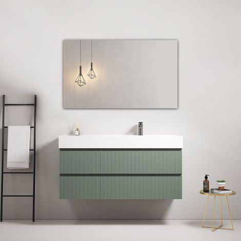 Mobile bagno sospeso cannettato 120 cm Verde Salvia Lavabo a Destra in Resina Specchio Quadro - Fiji Paint (1/4)