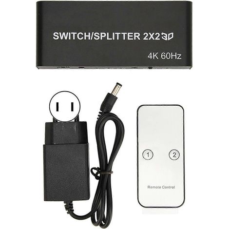 Commutateur d'interface multimédia haute définition, 2 entrées et 2 sorties, distributeur d'interface multimédia haute définition 4K, compatible avec les ordinateurs, les projecteurs et les téléviseur (1/5)