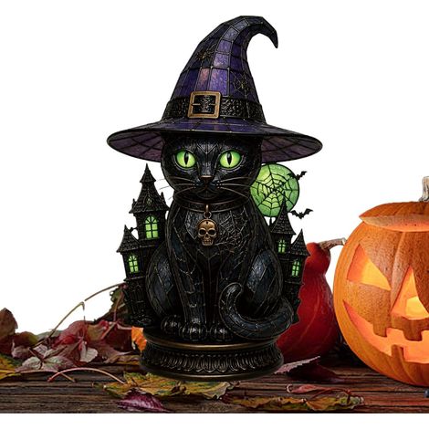 Lampe chapeau de sorcière d'Halloween (11×10×18 cm), alimentée par USB, ornement gothique en acrylique, chambre, étagère (1/5)