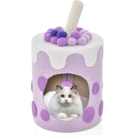 Albero per gatti bubble tea mobile tiragraffi sisal palline appese Viola (1/4)