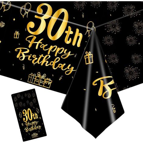Nappe jetable en plastique pour 30e anniversaire - Noir et doré - 137 x 274 cm - Pour femme et homme - Cadeau d'anniversaire - Décoration de fête (1/5)