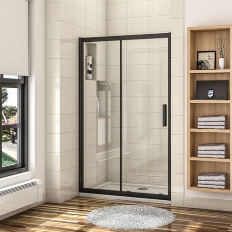 Duschkabine Duschabtrennung Eckeinstieg 120x195cm Schiebetür 8mm NANO GLAS schwarz verfügt über eine Dämpfung (1/5)