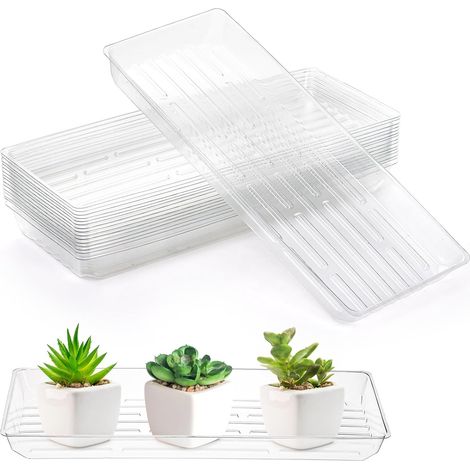 16 Pack Clear Rectangle Saucer Plastic Thick Plastic for Indoor Plants, Window Sill Trays for Pots, Narrow Planters and Seedlings (1/5)