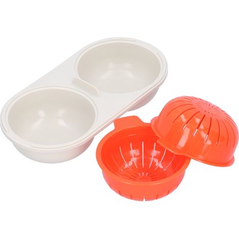 Cuiseur à œufs vapeur pour micro-ondes, qualité alimentaire, pour la cuisine, la maison et les restaurants, orange et rouge.