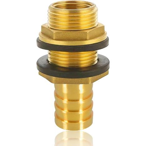 Traversée de réservoir en laiton avec douille, traversée de tonneau de pluie filetage extérieur 3/4 pouce x filetage intérieur 1/2 pouce avec douille de tuyau raccord de tuyau 19mm, pour tonneau de (1/5)