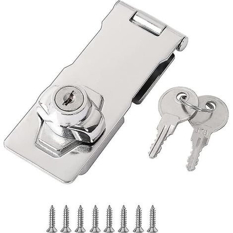 Verrou de porte avec clé, 1 verrou à bouton, cadenas de sécurité avec clé (1/4)