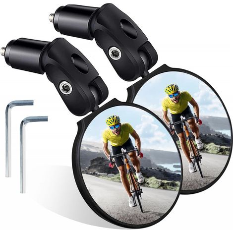 2 Pièces Retroviseur Velo,HD Convex Rétroviseur Vélo pour Convient à Tous Vélos avec Guidon de 17-21 mm,360° Réglable Miroir en Acier Inoxydable (1/5)