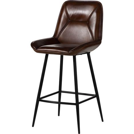 IRON LABEL 114 Sgabello bar in vera pelle - marrone 52x57x108